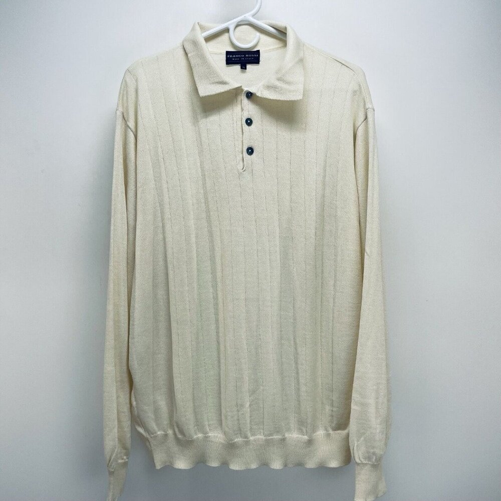 Franco Rossi Sweater Size XL Men’s Merino Wool Blend Long Sleeve Button Cream
